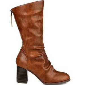 Journee Collection Women's Sequoia Stacked Heel Slouch Mid-Calf Boots Brown 7.5